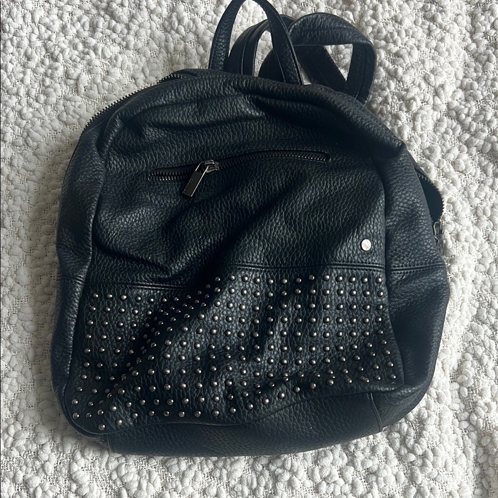 Black Studded Leather Backpack